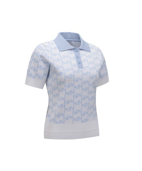 ANEW Golf Women's SM Logo Pattern Short Sleeve Sweater - White