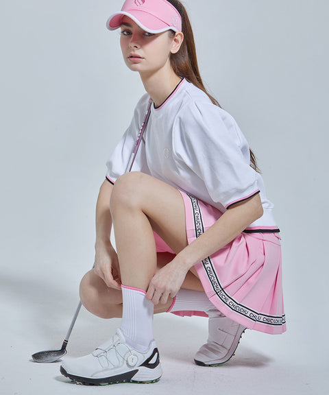 CHUCUCHU Logo Line Pleated Skirt - Pink