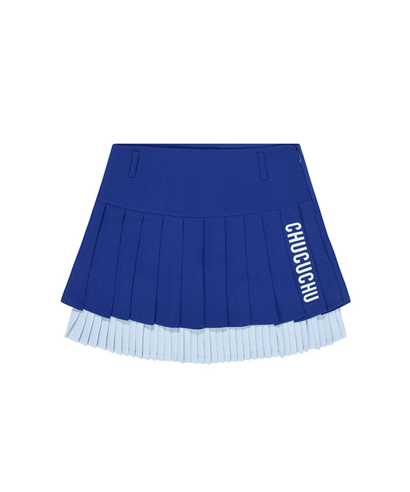 CHUCUCHU Logo Double Pleated Skirt - Blue