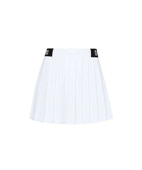 LENUCU Logo Banding Pleated Skirt - White