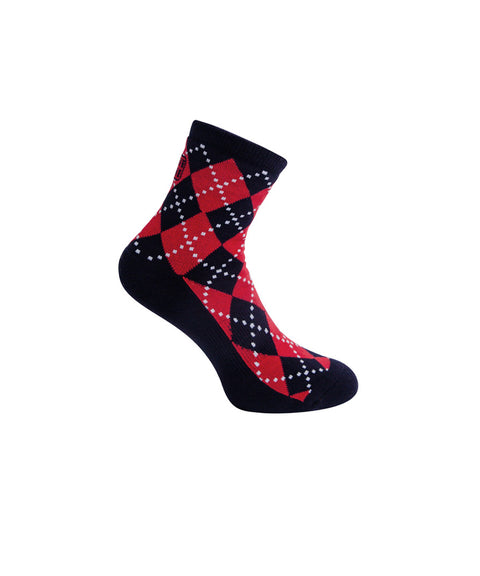 CREVE NINE: Argyle Middle Socks - Red