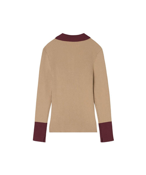 POSHERD Color Block Golji Kara Knit Top - Camel