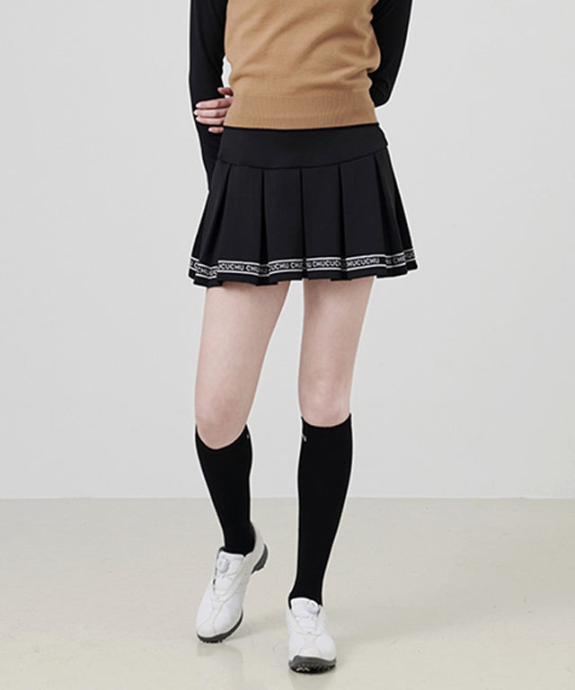 CHUCUCHU Logo Tape Pleated Skirt - Black– Sokim