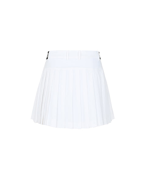 LENUCU Logo Banding Pleated Skirt - White