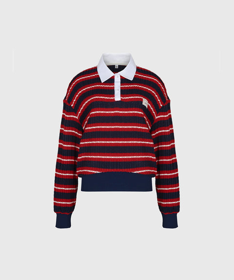 KANDINI  Blossom Striped Collar Knit - Red