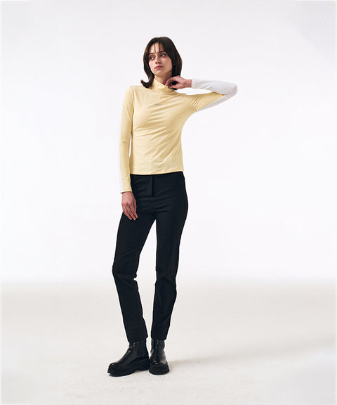 LENUCU Color Blocking Mock Neck Inner Tee - Lemon/White