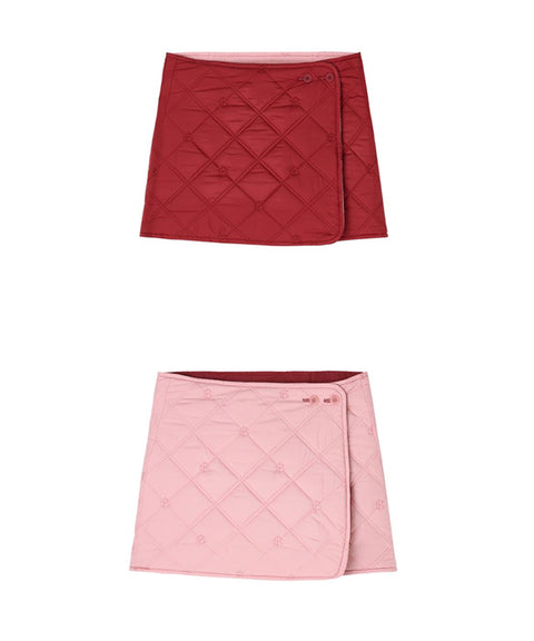 POSHERD Logo Quilted Reversible Padded Wrap Skirt -  Wine/Pink