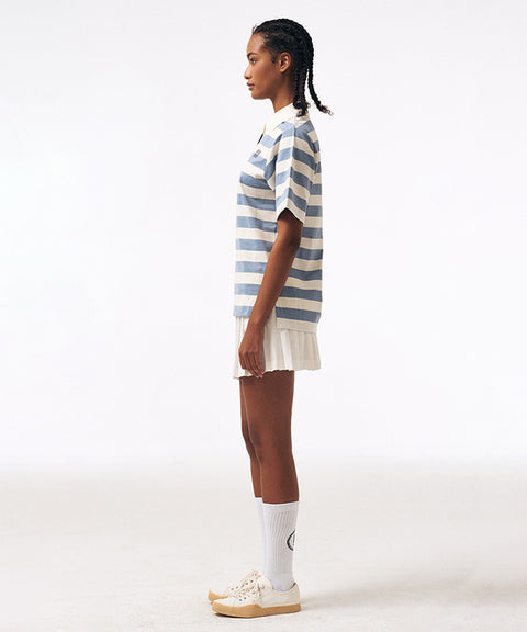 LENUCU Striped Collar T-Shirt - Sky Blue