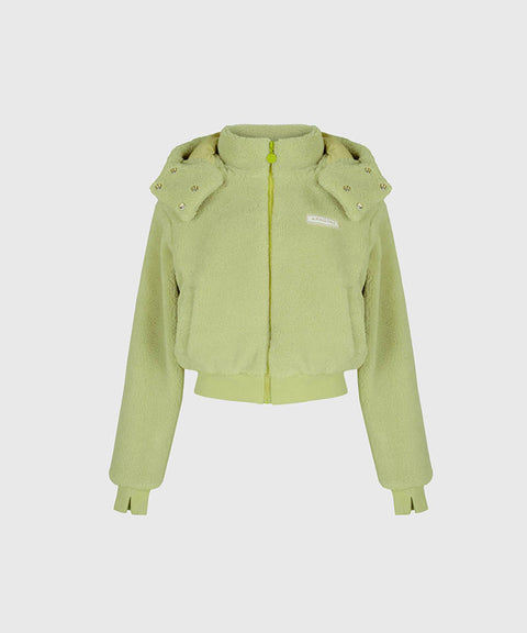 KANDINI Teddy Fleece Hooded Jumper - Light Green