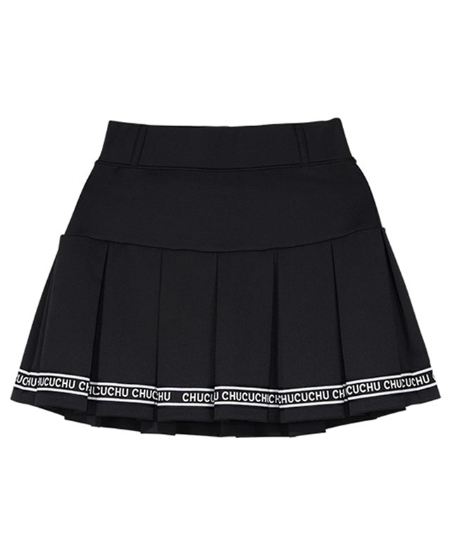 CHUCUCHU Logo Tape Pleated Skirt - Black– Sokim