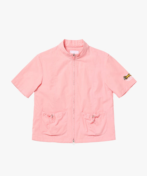 MCC Women's Woven Mesh SS Zip-Up  - Light Pink