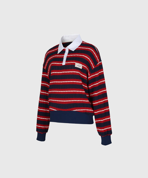 KANDINI  Blossom Striped Collar Knit - Red