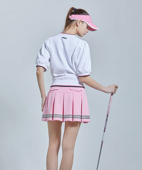 CHUCUCHU Logo Line Pleated Skirt - Pink