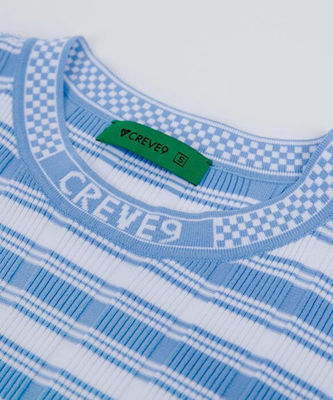 CREVE NINE: Striped Rib Knit - Sky Blue