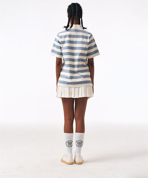 LENUCU Striped Collar T-Shirt - Sky Blue