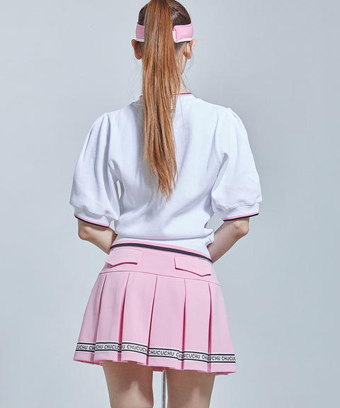 CHUCUCHU Logo Line Pleated Skirt - Pink