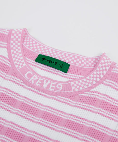 CREVE NINE: Striped Rib Knit - Light Pink