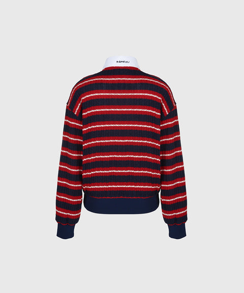 KANDINI  Blossom Striped Collar Knit - Red