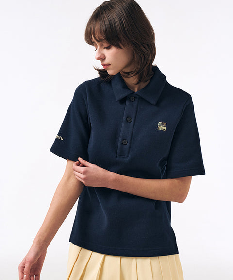 LENUCU Button Collar Big T-Shirt - Navy