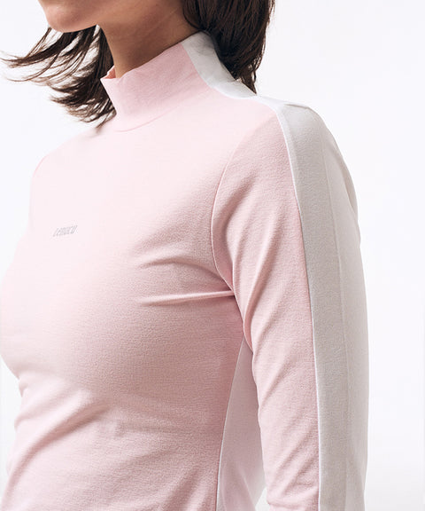 LENUCU Color Blocking Mock Neck Inner Tee - Pink/White