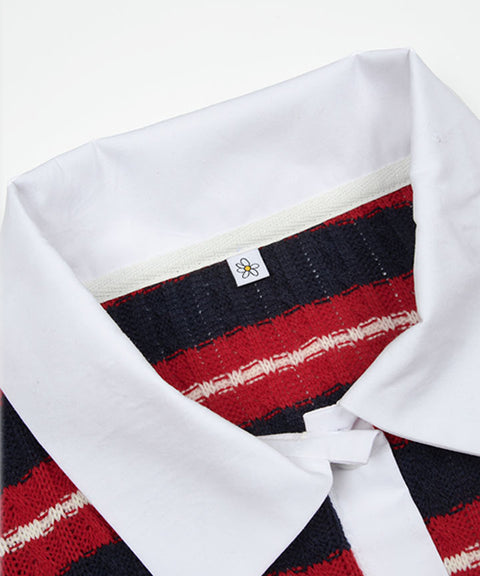 KANDINI  Blossom Striped Collar Knit - Red