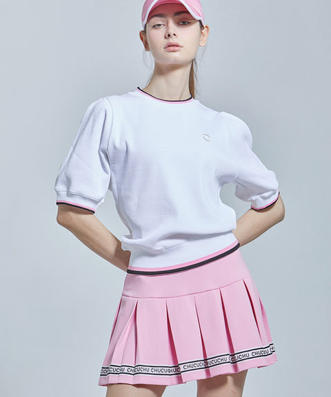 CHUCUCHU Logo Line Pleated Skirt - Pink