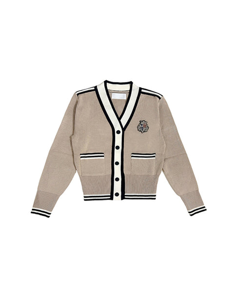 Q.C PLAY: Two-Tone Patch V-Neck Pocket Cardigan - 4 colors