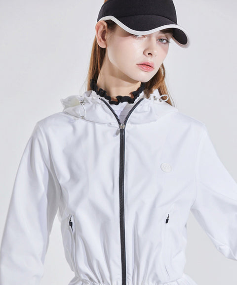 CHUCUCHU Shirring Hood Windbreaker - White