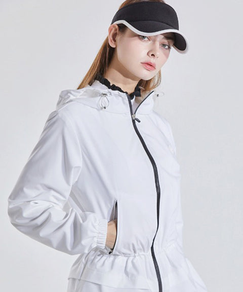 CHUCUCHU Shirring Hood Windbreaker - White